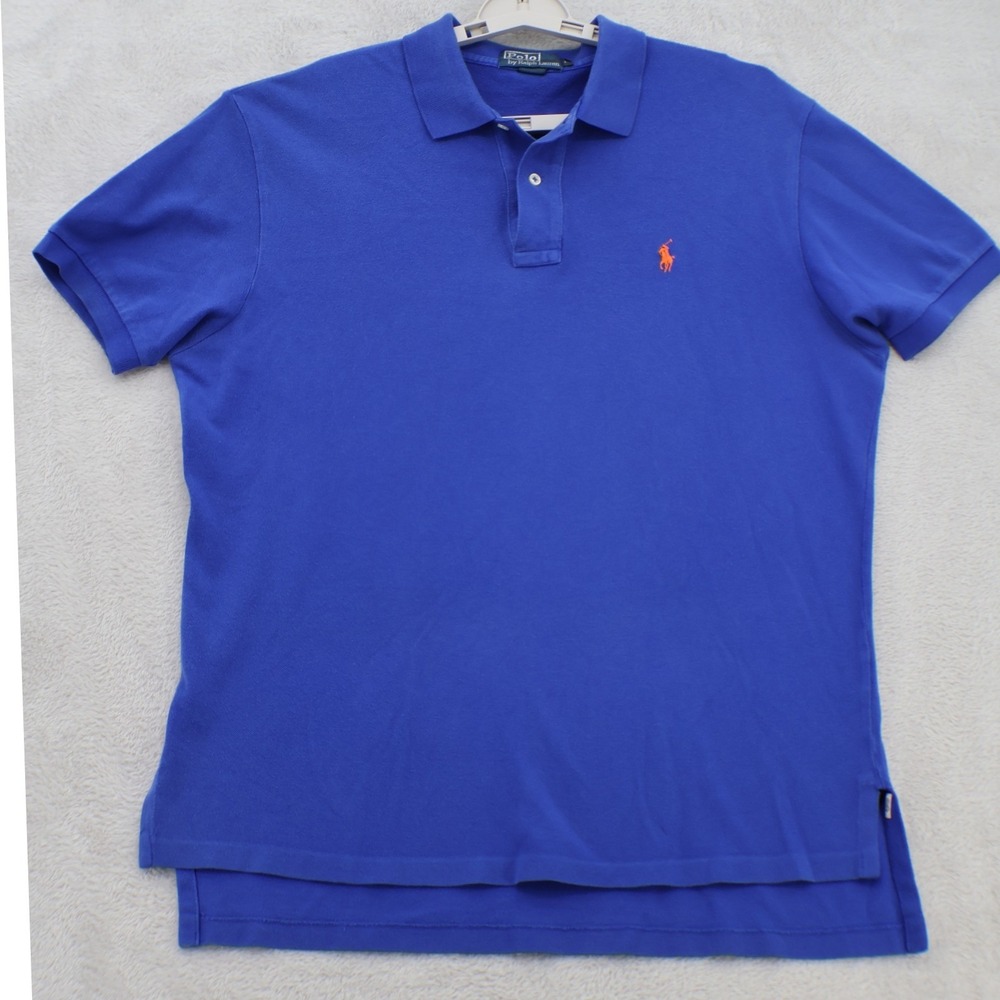 Polo Ralph Lauren Polo Shirt Mens L Royal Blue Orange Pony 100% Cotton